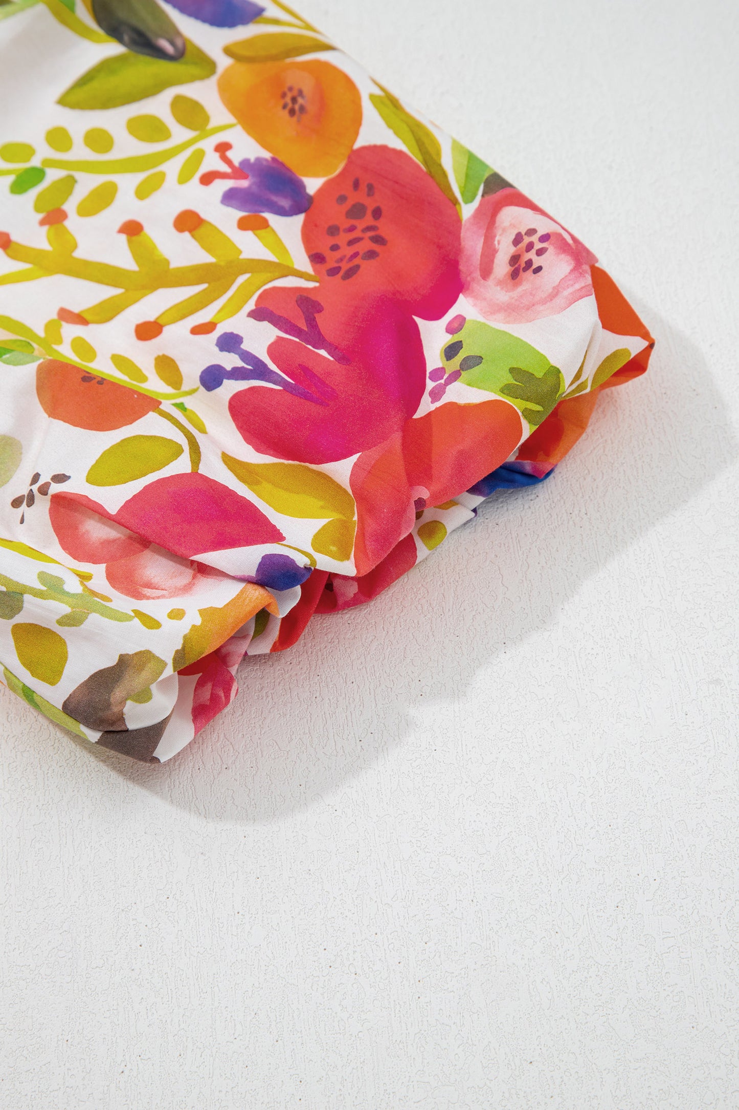 Rose Bright Floral Print Ricrac Trim Striped Patchwork V Neck Dress