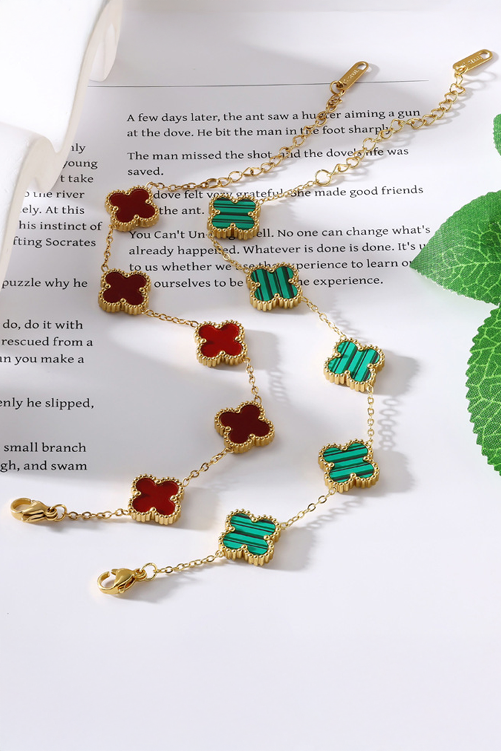 Green St Patricks Four Leaf Clover Chain Bracelet
