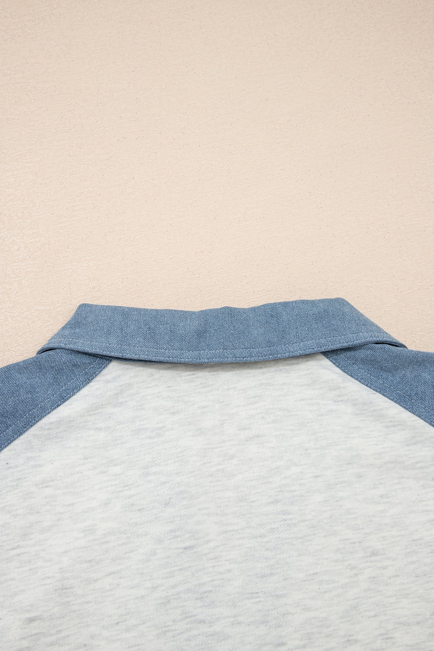 Beige Plus Size Contrast Denim Patchwork Cuffed Sleeve Polo Tee