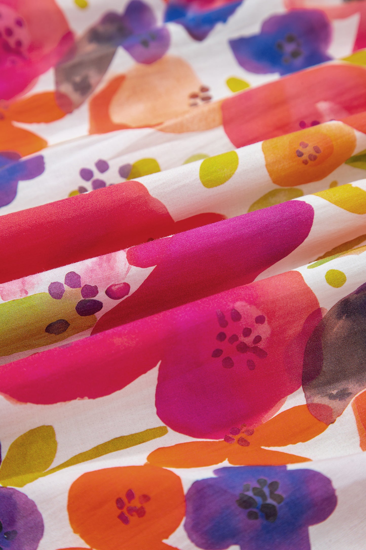 Rose Bright Floral Print Ricrac Trim Striped Patchwork V Neck Dress