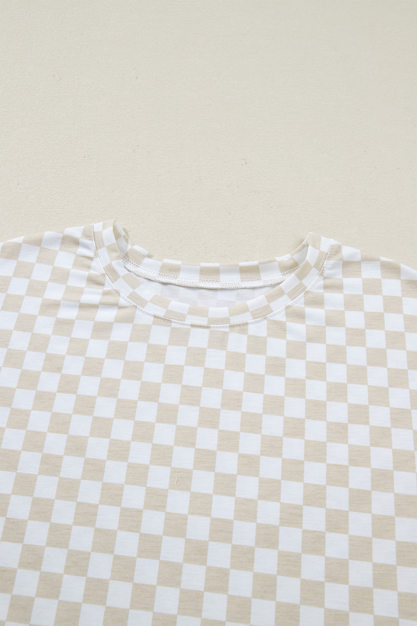 Khaki Checkered Print Half Sleeve Tee 2pcs Lounge Pant Set